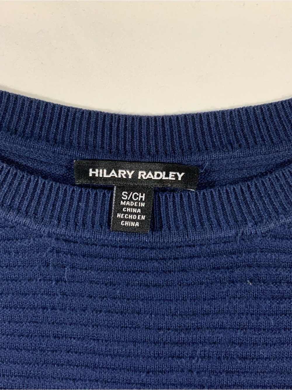Hilary Radley Navy Ribbed Crewneck Pullover Sweater Small Mixed Media Hem